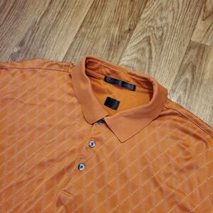Tiger Woods Golf Polo Shirt Men XL Orange Harlequin Pattern‎ Performance Stretch